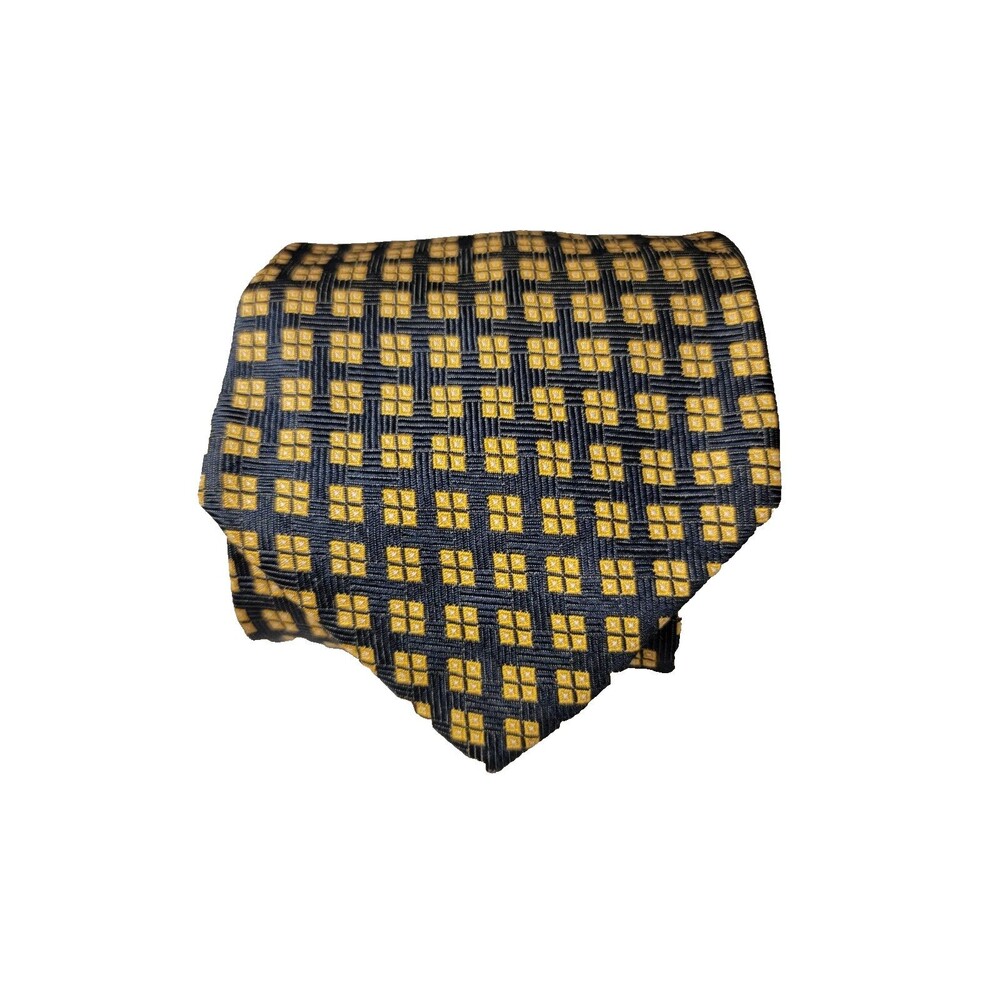 Ermenegildo Zegna Men's Black Yellow Geometric Silk Tie Necktie Italy 56"x3.75"